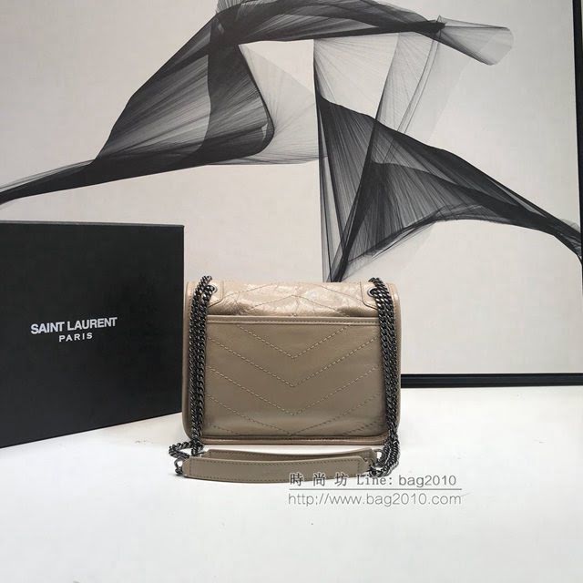 YSL爆款女士包包 聖羅蘭經典款Niki油蠟抓皺牛皮小號郵差包 YSL肩背斜挎包 533037  jjh1177